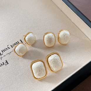 法式高级感几何方形棉花珍珠耳钉女轻奢气质耳环2026新款百搭耳饰
