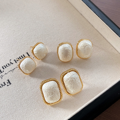 法式高级感几何方形棉花珍珠耳钉