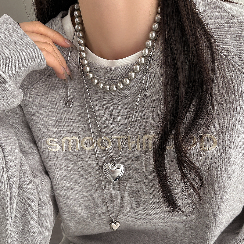 长款叠戴爱心仿水晶项链女2025年新款爆款出游采风锁骨链气质颈链