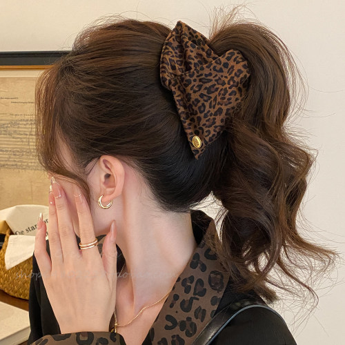 复古豹纹三角抓夹高马尾发夹女