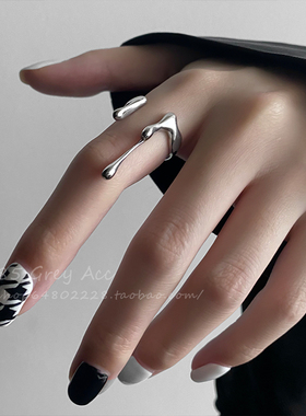 85度灰液态熔岩情侣开口戒指男女潮ins冷淡风小众设计感指环配饰