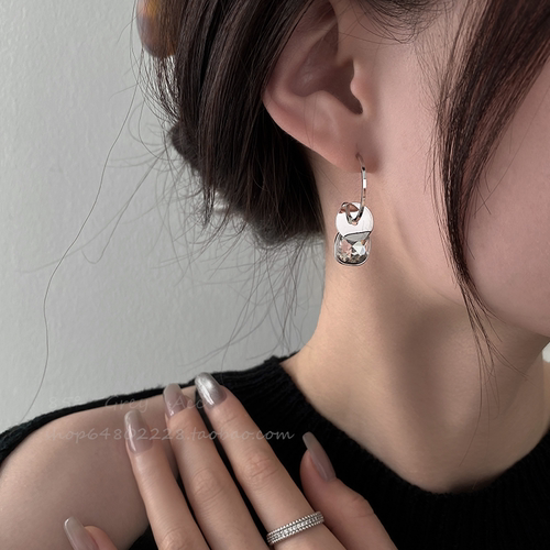 C型亮片锆石耳环女小众设计轻奢高级感耳饰气质简约欧美风ins耳钉