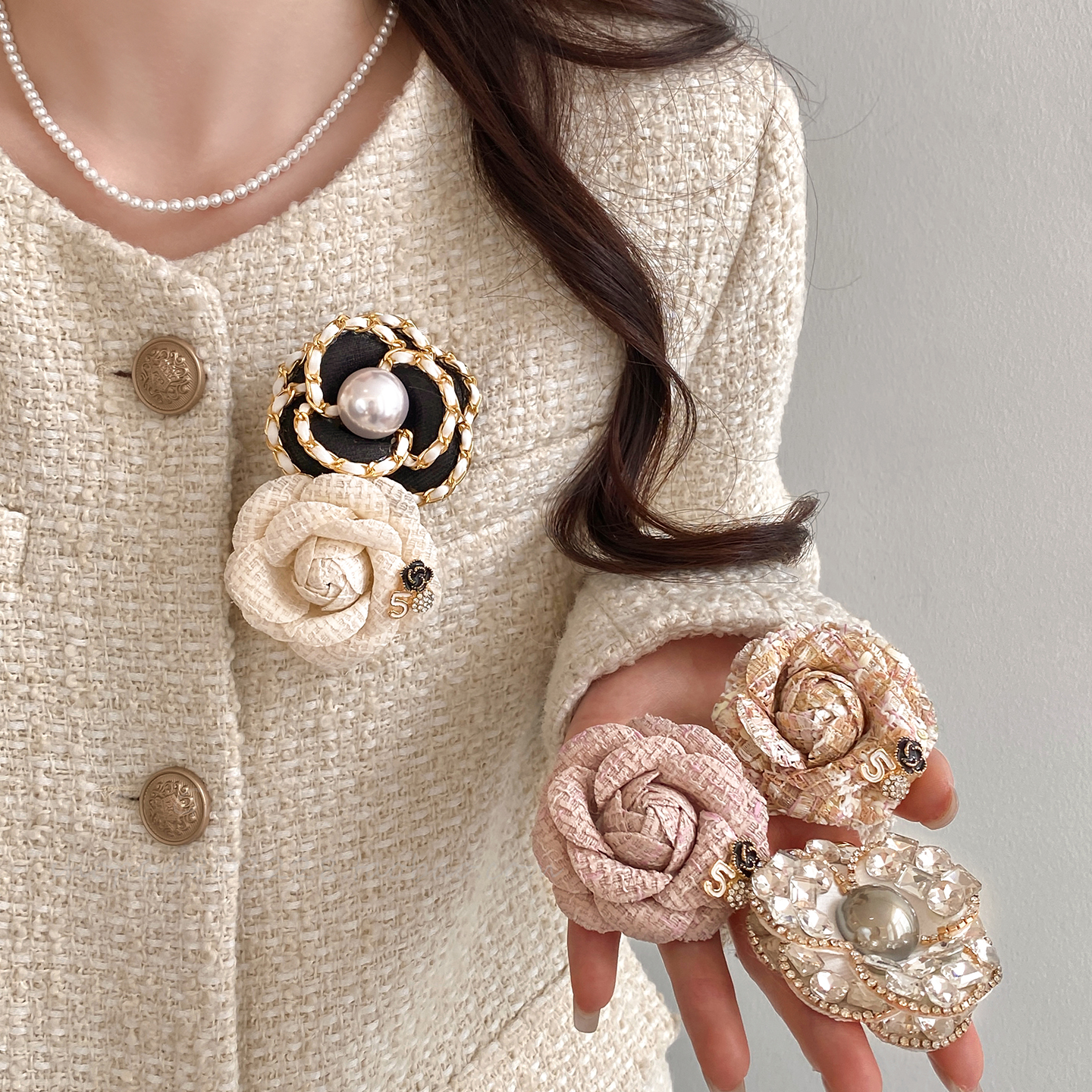 法式小香风山茶花胸针女高级感