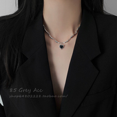 甜酷辣妹黑色爱心钛钢项链女轻奢高级小众嘻哈颈链网红爆款 锁骨链