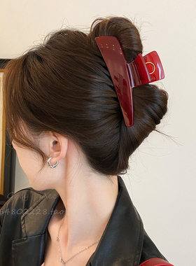 高级感新年红色梯形抓夹女2025新款大号鲨鱼夹后脑勺盘发夹子头饰
