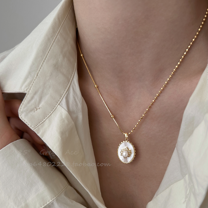 法式复古宫廷风拼接珍珠项链女简约气质高级感锁骨链欧美风颈链