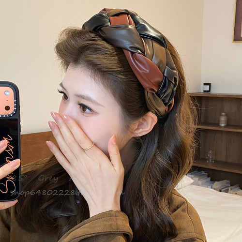 高级感皮质编织发卡发箍女
