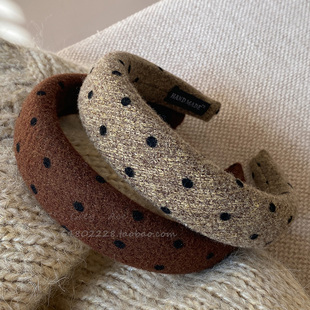 复古气质波点宽边发箍女秋冬时尚 百搭洗脸发卡头饰 高级感头箍时尚