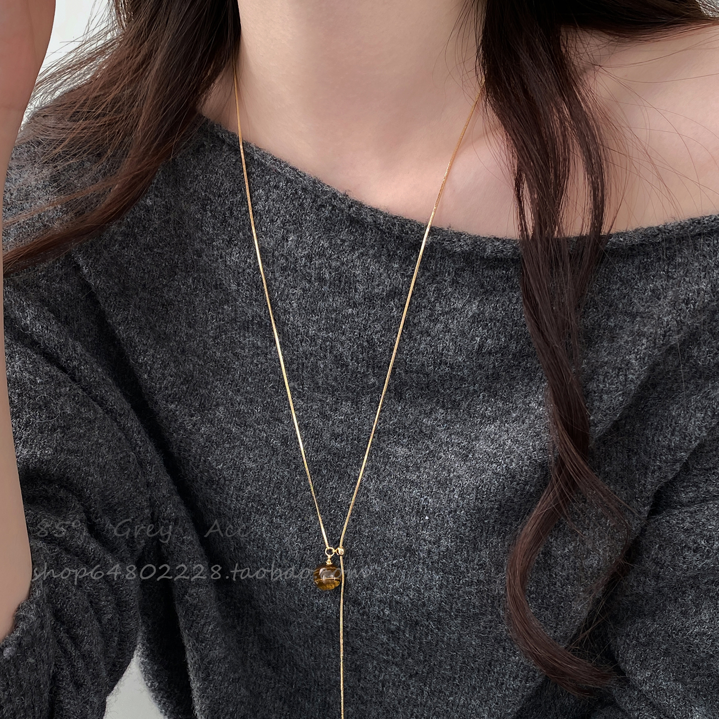 美拉德虎眼石长款毛衣链女轻奢