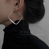 85度灰欧美气质方形耳环女ins冷淡风轻奢小众高级感耳钉夸张