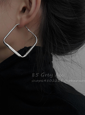 85度灰欧美气质方形耳环女ins冷淡风轻奢小众高级感耳钉夸张