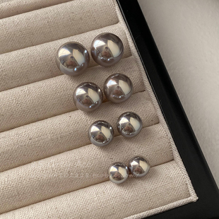 施家冷灰色彩光珍珠耳钉女轻奢气质高级感耳环小众ins冷淡风耳饰