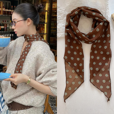 棕色波点丝巾印花高级配饰系脖女