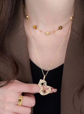 金色闪钻锆石镂空葫芦吊坠项链女