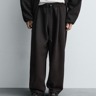 秋季 3046385 新品 反绒皮效果宽松阔腿系带褶裤 800 男装 西班牙单