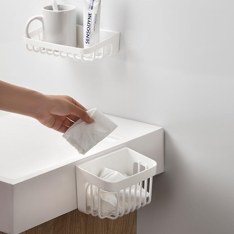 壁挂式洗脸巾收纳盒卫生间免打孔牙膏肥皂收纳架水槽置物架沥水篮