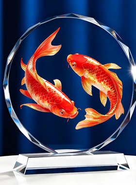 双锦鲤图摆件年年有余红色鲤鱼运财聚财客厅办公室电视柜家居摆台