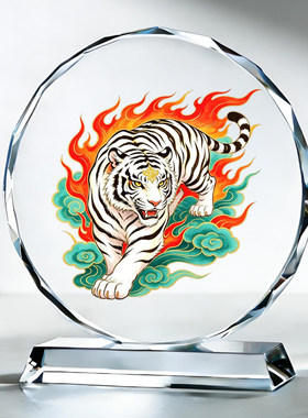 白色猛虎图摆件霸气老虎客厅玄关办公室电视柜书房桌面装饰品摆台