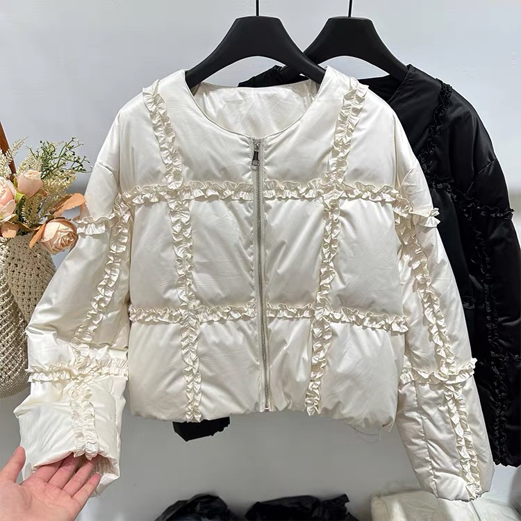 花边羽绒棉服女冬季短款小个子2025新款今年流行爆款时尚洋气外套