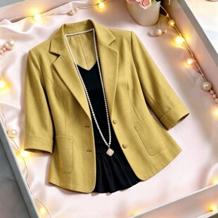 小西装轻薄女装减龄百搭七分袖夏季2026新款大码显瘦气质西服外套