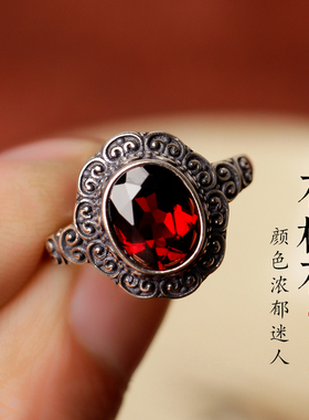 女石榴石复古鸽子血火花戒指爱情