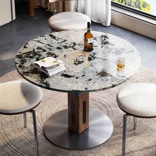 意式极简雪山蓝奢石圆形茶几