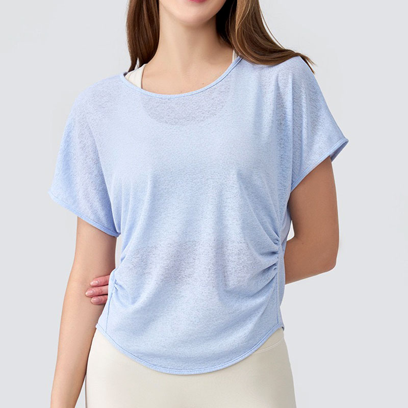 裸感风后背交叉短袖T恤女宽松镂空瑜伽服速干健身运动上衣