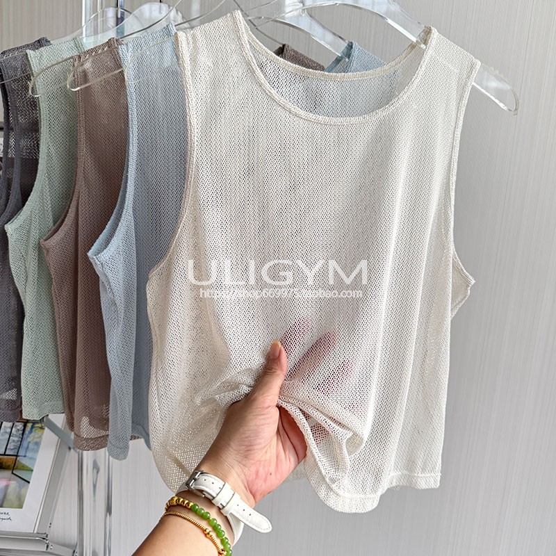 网纱透视运动背心女跑步罩衣