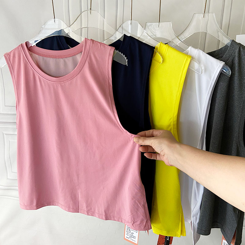 跑步瑜伽服背心女宽松短款外搭上衣运动健身器械速干透气无袖罩衫