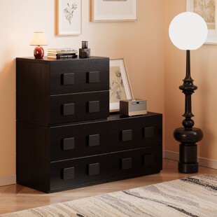 斗柜实木中古风卡门柜多功能模块柜客厅小户型落地组合电视柜黑色