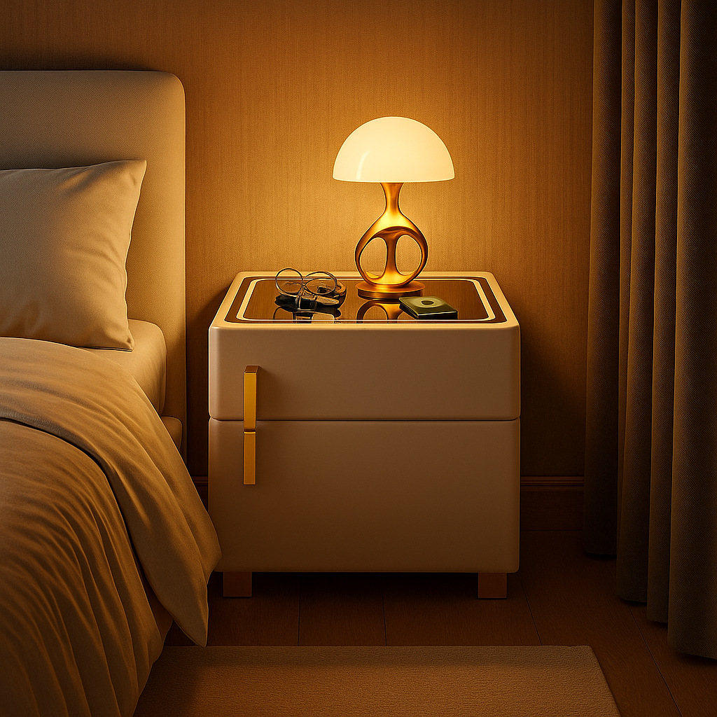 轻奢智能床头带锁储物柜