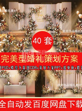 40套婚礼PPT策划方案 婚庆设计效果图素材PSD加喷绘KT板CDR素材