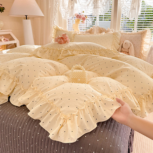 居家好物新款法式大花边古法棉感床盖四件套夹棉铺盖被套床上用品