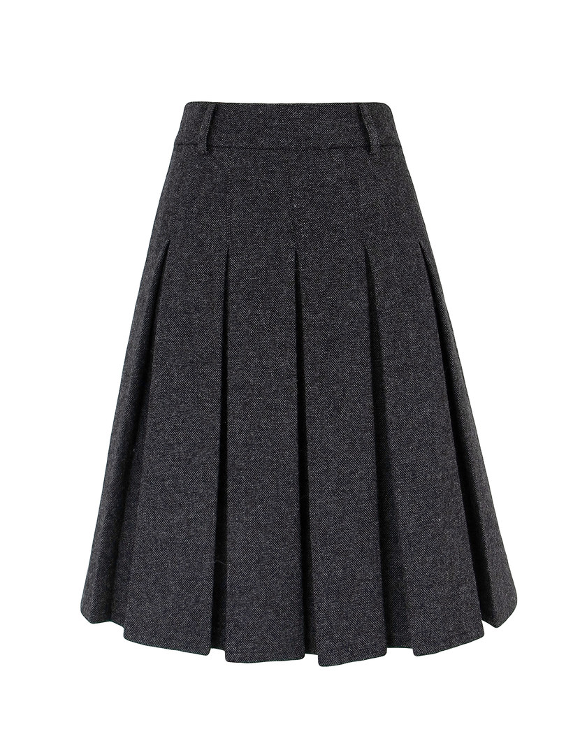 Black pleated skirt displayed flat on white background