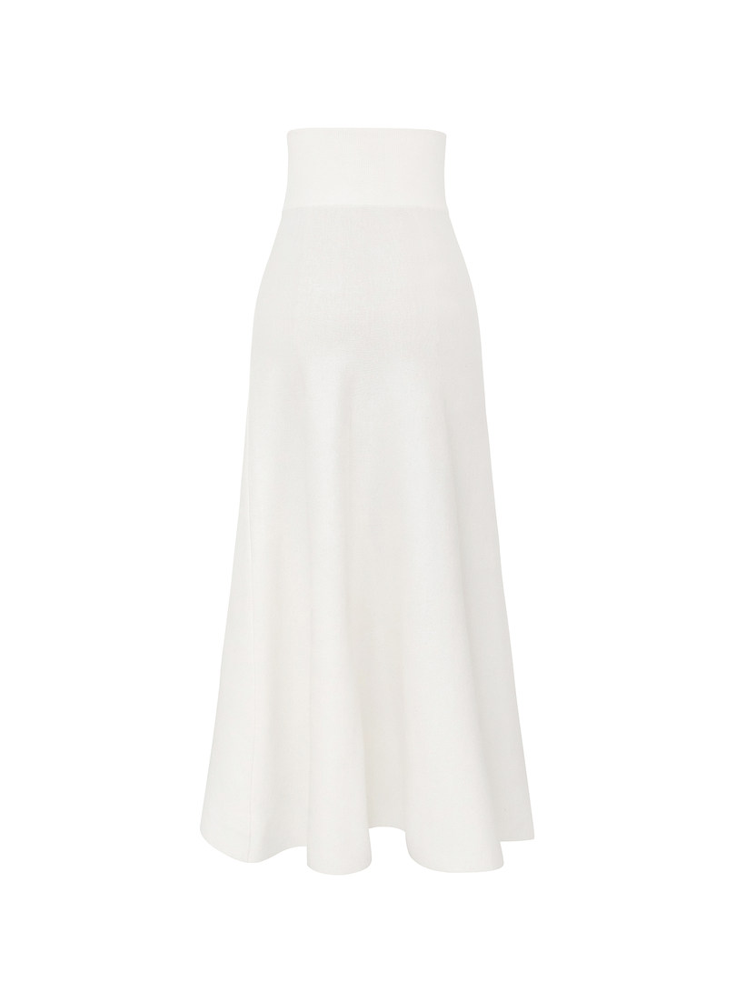 White high-waisted maxi skirt displayed against a plain background