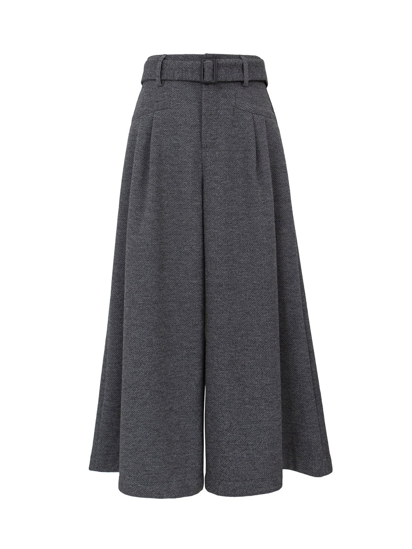 Gray wide-leg pants with a belt on white background
