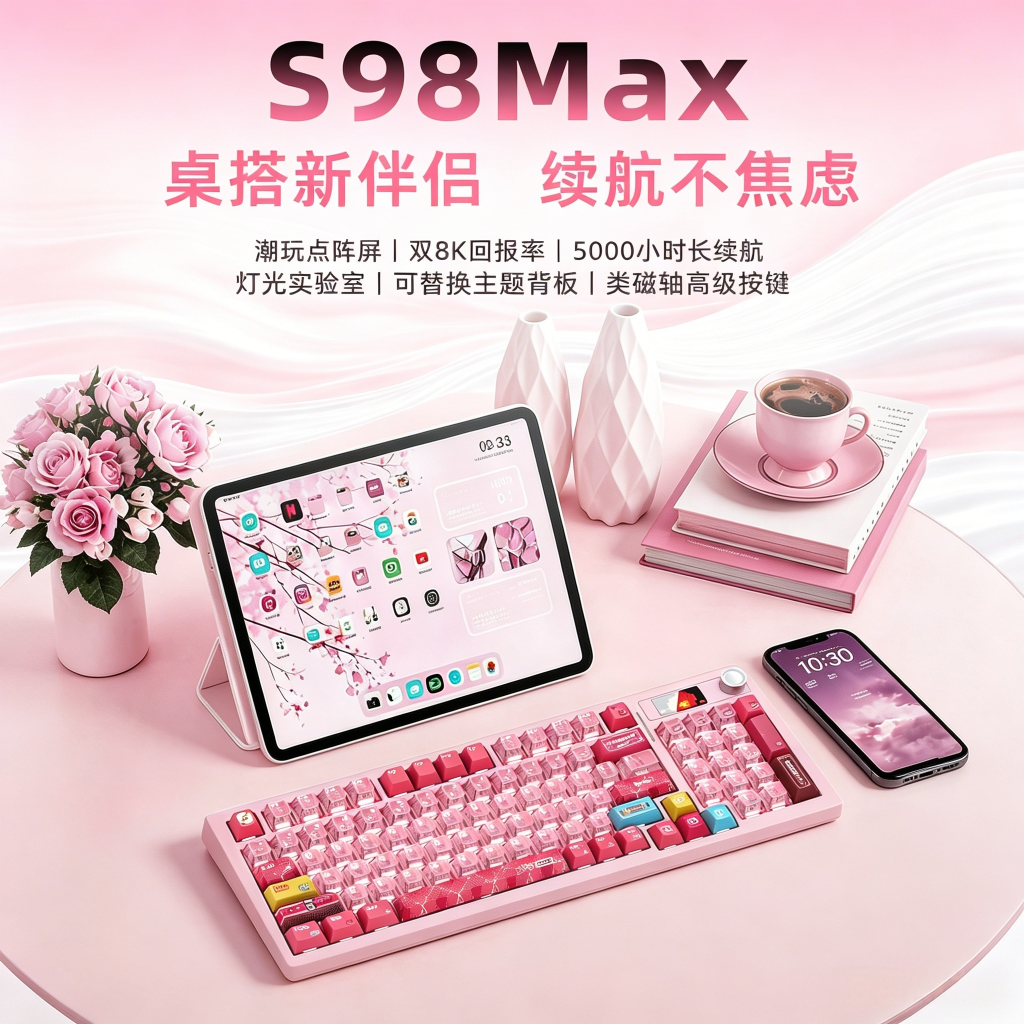 新盟S98Max客制化机械键盘布朗尼小熊可爱女生电脑游戏办公用静音