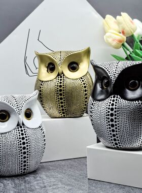 创意波点猫头鹰摆件高级感ins风