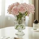 高级感鲜花水养玫瑰餐桌摆件客厅插花小 浮雕花瓶玻璃创意网红法式