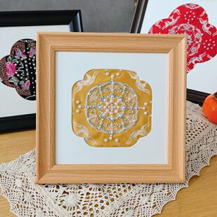 新中式手工diy创意相框摆台高级感卡纸画框空框宋锦装裱珍珠祥云