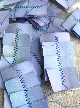 自制复古做旧染纸缝纫线迹蓝色Art journal 个性装饰手帐拼贴