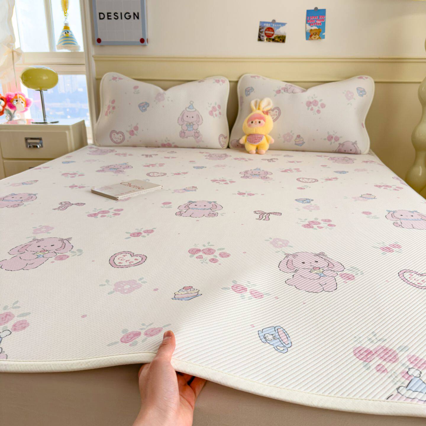 冰感豆豆席卡通凉席冰丝席床单三件套可机洗家用可折叠凉感丝软席