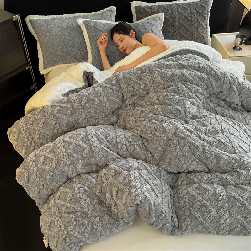 双拼纯色加厚塔芙绒北极绒冬被春秋被空调被单双人加厚被子棉被芯