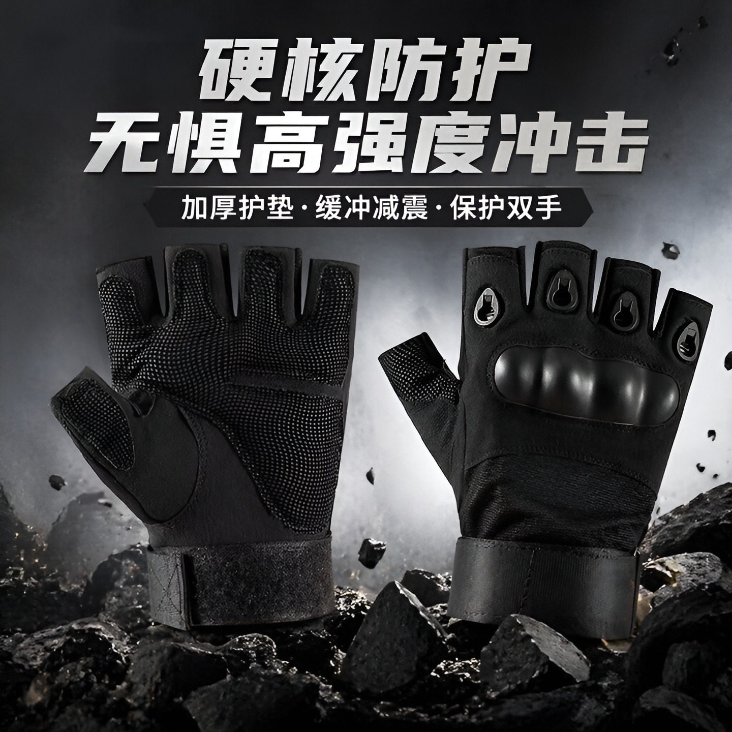 O记战术手套硬壳半指防滑耐磨防护运动健身手套安保器材安保装备