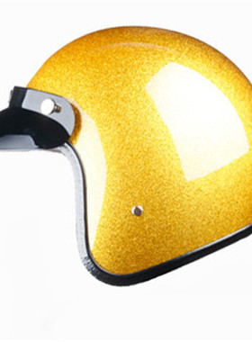 3/4半盔复古头盔男个性电动车机车半覆式安全帽女四季闪光Helmet