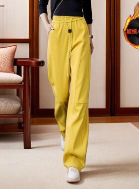 姜黄色休闲弯刀裤女高腰2025春秋冬加绒款显瘦香蕉裤宽松镰刀裤子