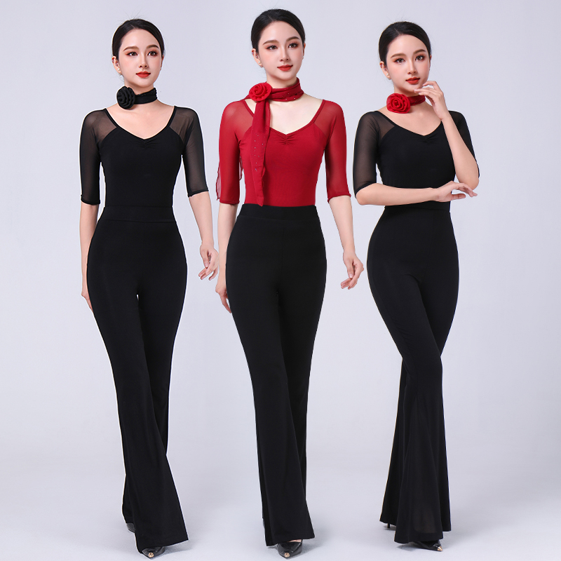 夏季新款形体服V领模特走秀训练服女 高端导师礼仪练功连体衣套装