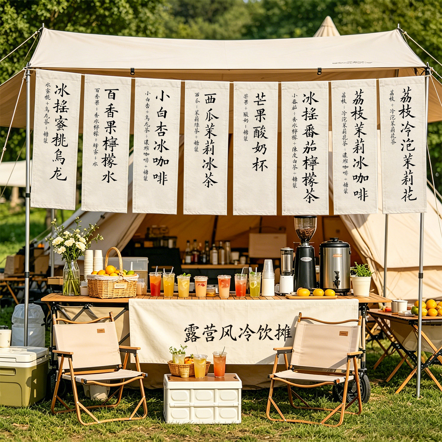 市集摆摊冷饮咖啡菜单小挂布摊位卖奶茶品名长条布文创布艺装饰布