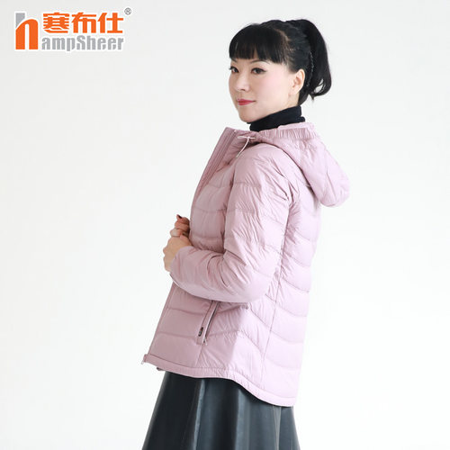 寒布仕连帽短款中年妈妈鸭绒服