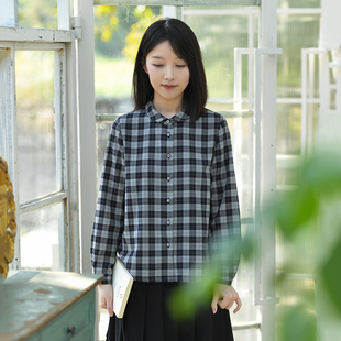 前世今生复古温婉文艺翻领格子长袖 24CXA 077 窗前影 衬衫